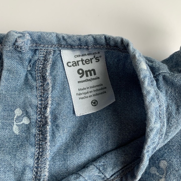 Carter’s Chambray And Cherries Jumpsuit Romper - Picture 3 of 6